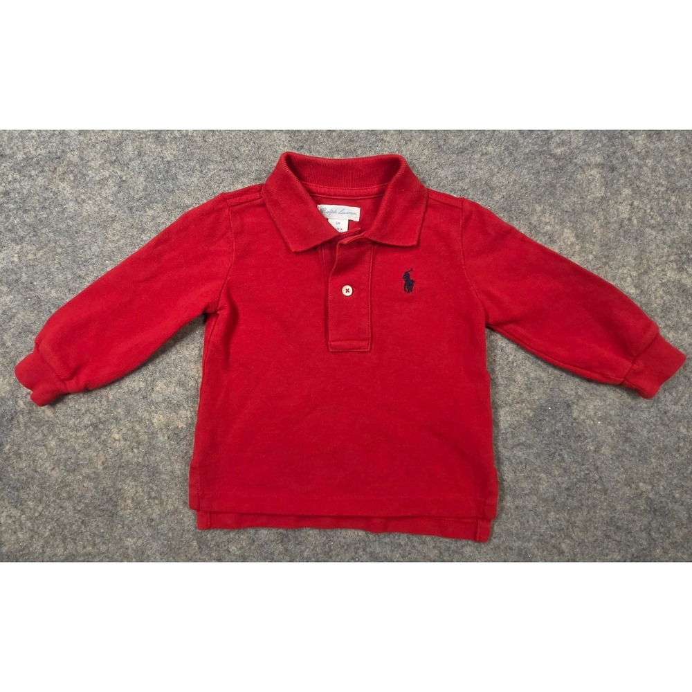 Vintage Ralph Lauren Kids Red Long Sleeve Polo Shirt 9M Baby Solid 9 Months